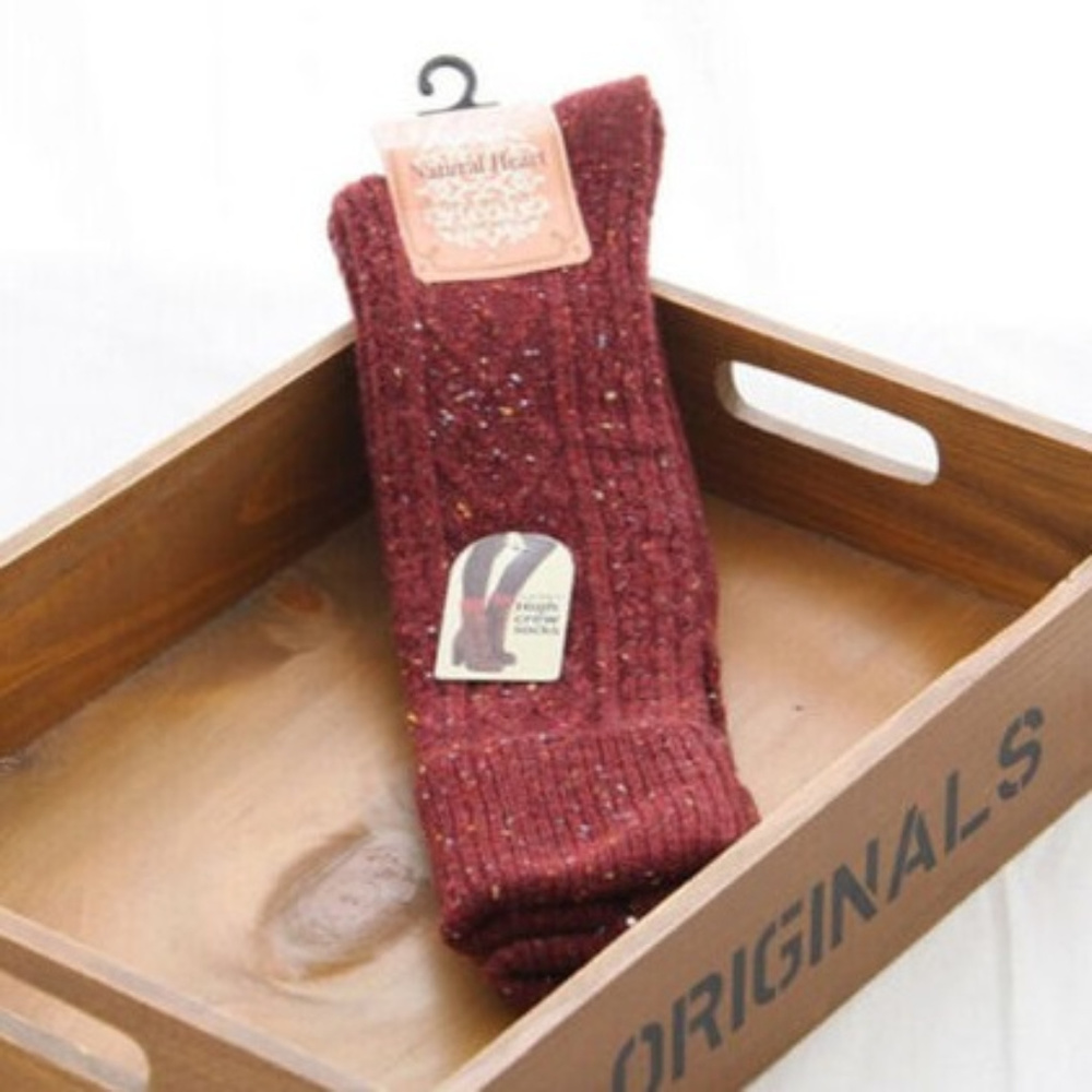 Cotton Blend Warm Long Knee High Boot Socks in Wine Red - Picture 2 of 2